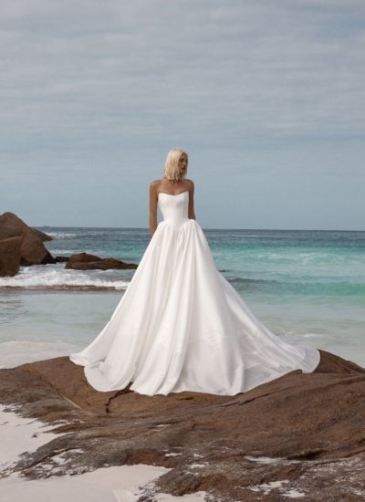 MILES Basque waist modern wedding dress by KYHA in Adelaide