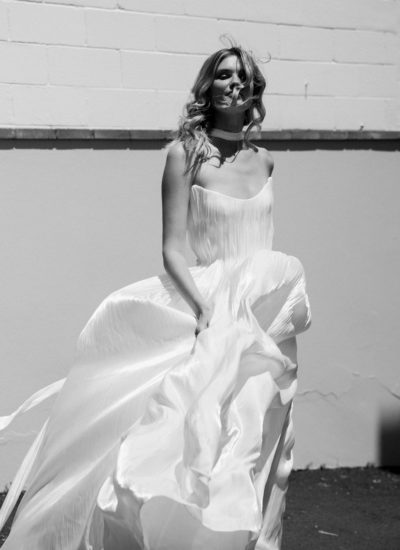 Micro pleated satin strapless wedding dress Adelaide