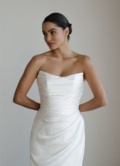 Ruched crushed satin strapless wedding dress Adelaide